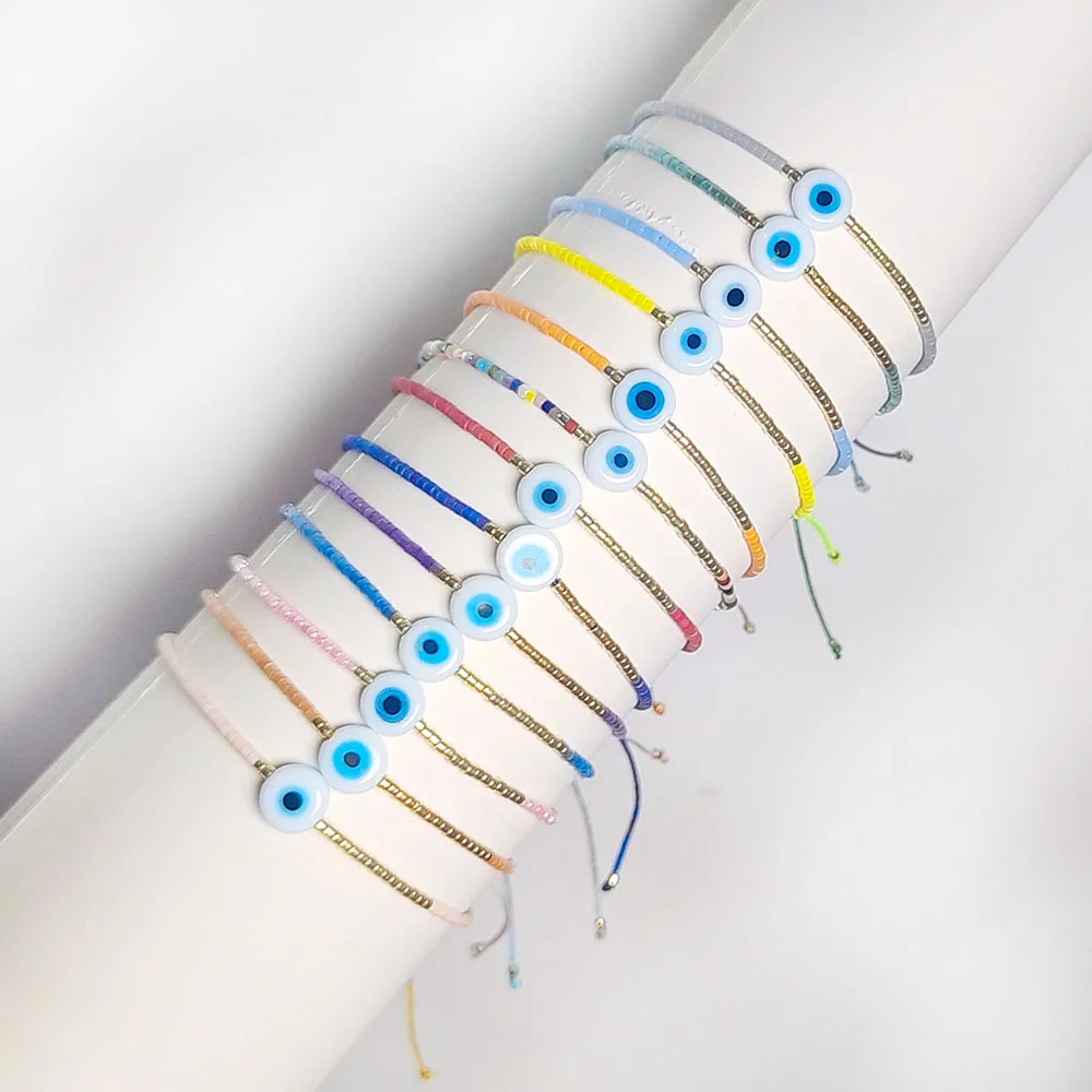 Vlen-Bracelet mauvais œil pour femme, simple, petit cordon, délicat, multicolore, perles Delica, bijoux fantaisie, ata yuki
