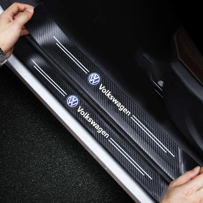 Car Door Carbon Fiber Sill Protector Stickers For Volkswagen GTD Tiguan Passat Golf Polo Touareg Magotan Touran Beetle Amarok T5