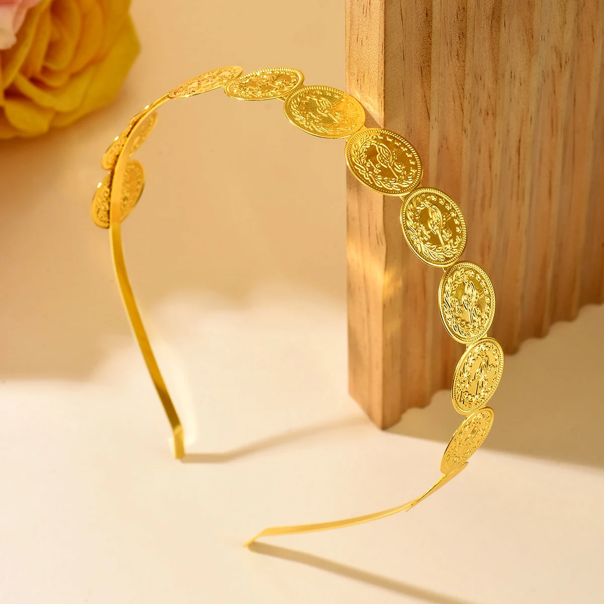 Bohemian Gold Coin Headband Sequined Oval Engraved Coin Hair Band Lightweight Ethnic Hair Accessory for Ladies Party image 4