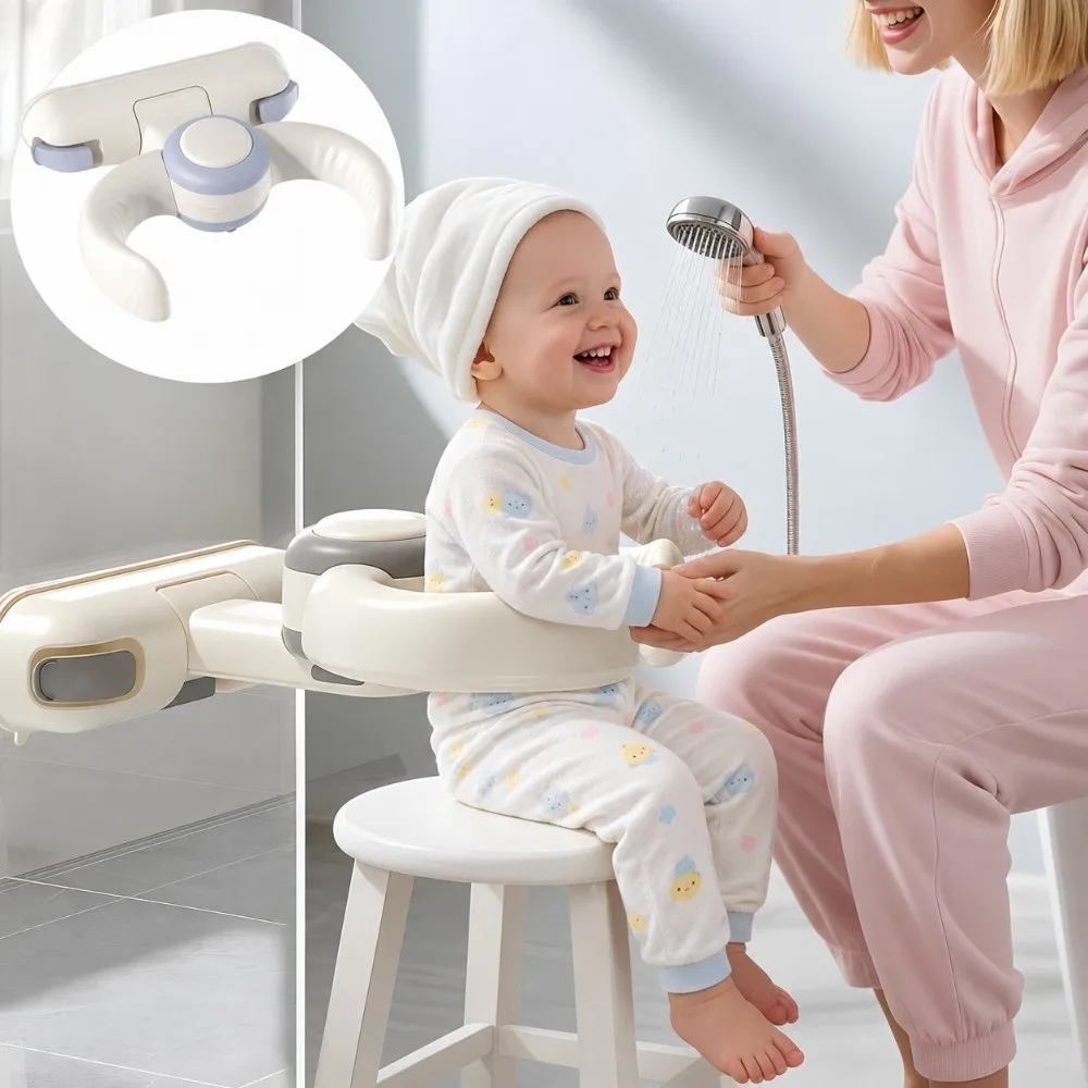 Wall Mount Shower Stand Foldable Adjustable Height Shower Standing Support Multipurpose Suction Cup Type Bath Stand