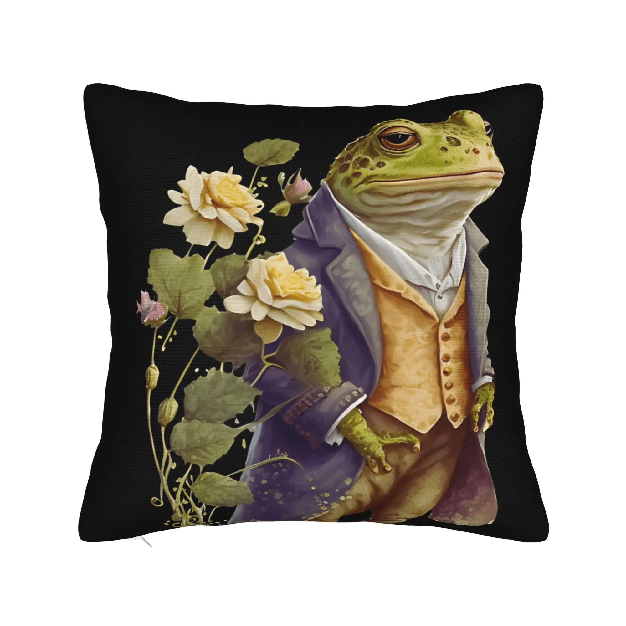 Gentleman Frog Pillow Cover  Square Cushion Cover Novelty Pillow Case For Office Car Home Decor