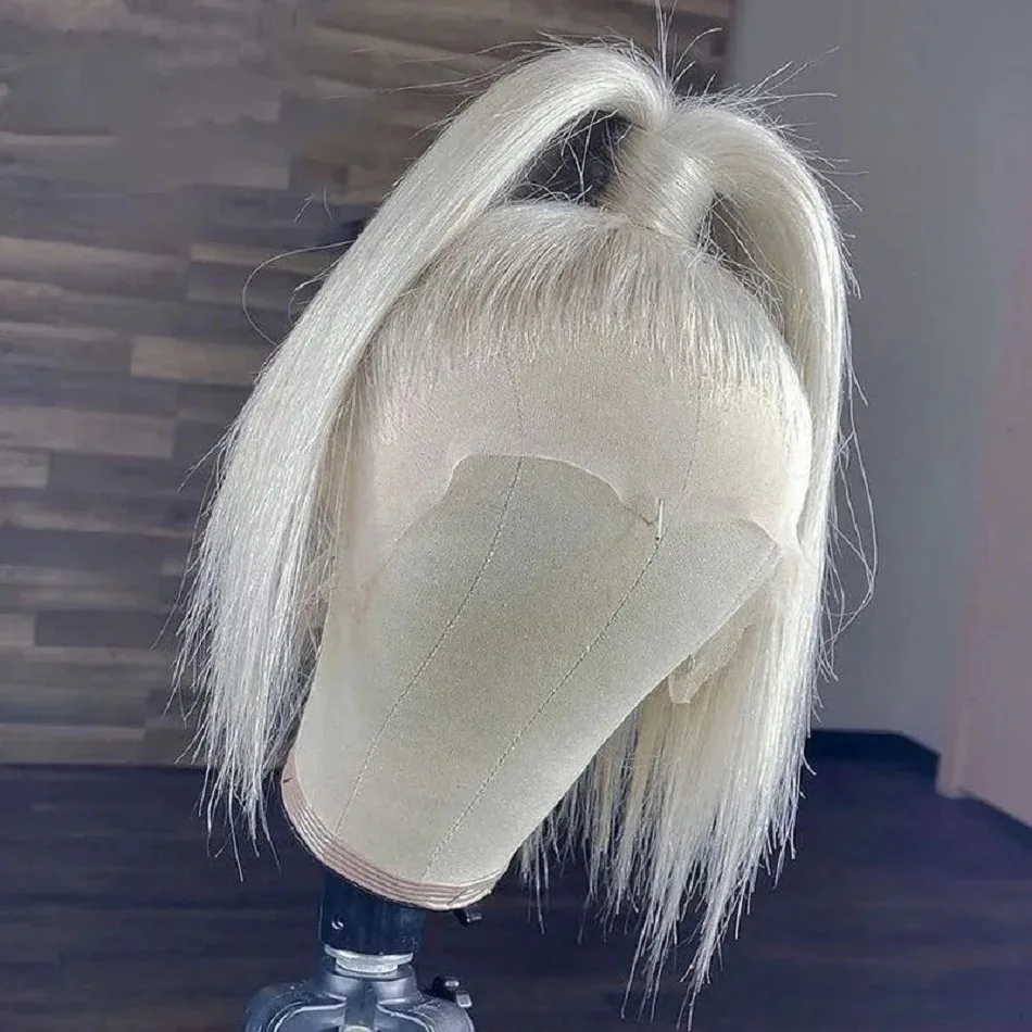 Silbrig Grau Bob Perücke 13x4 Spitze Front Perücken Für Frauen Transparente Spitze Frontal Perücke Synthetische Brasilianische Bob Haar Perücken vorgezupft