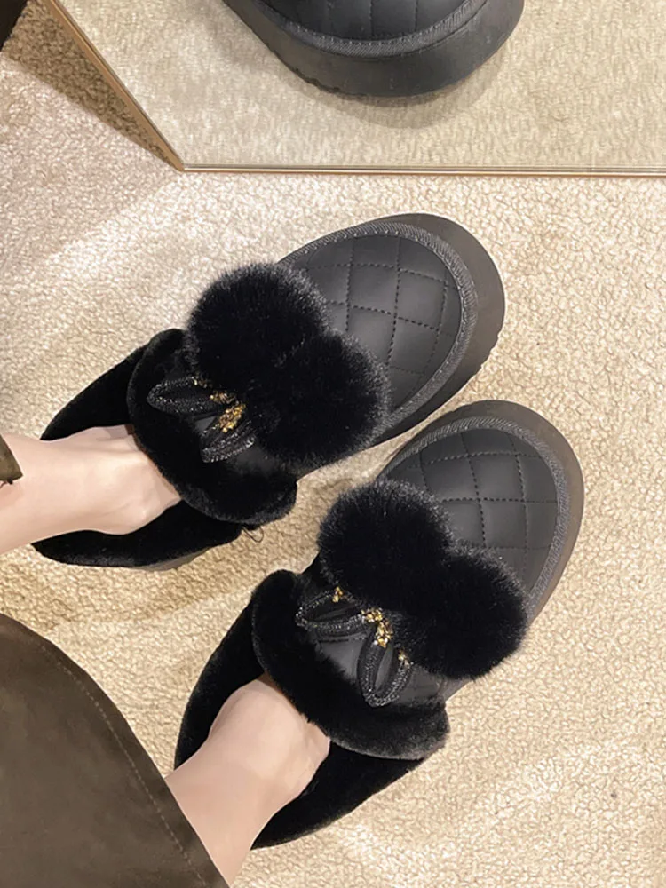 Shallow Mouth Round Toe Women Shoes Autumn Loafers Fur Casual Female Sneakers Clogs Platform Fall Winter New Creepers Moccasin