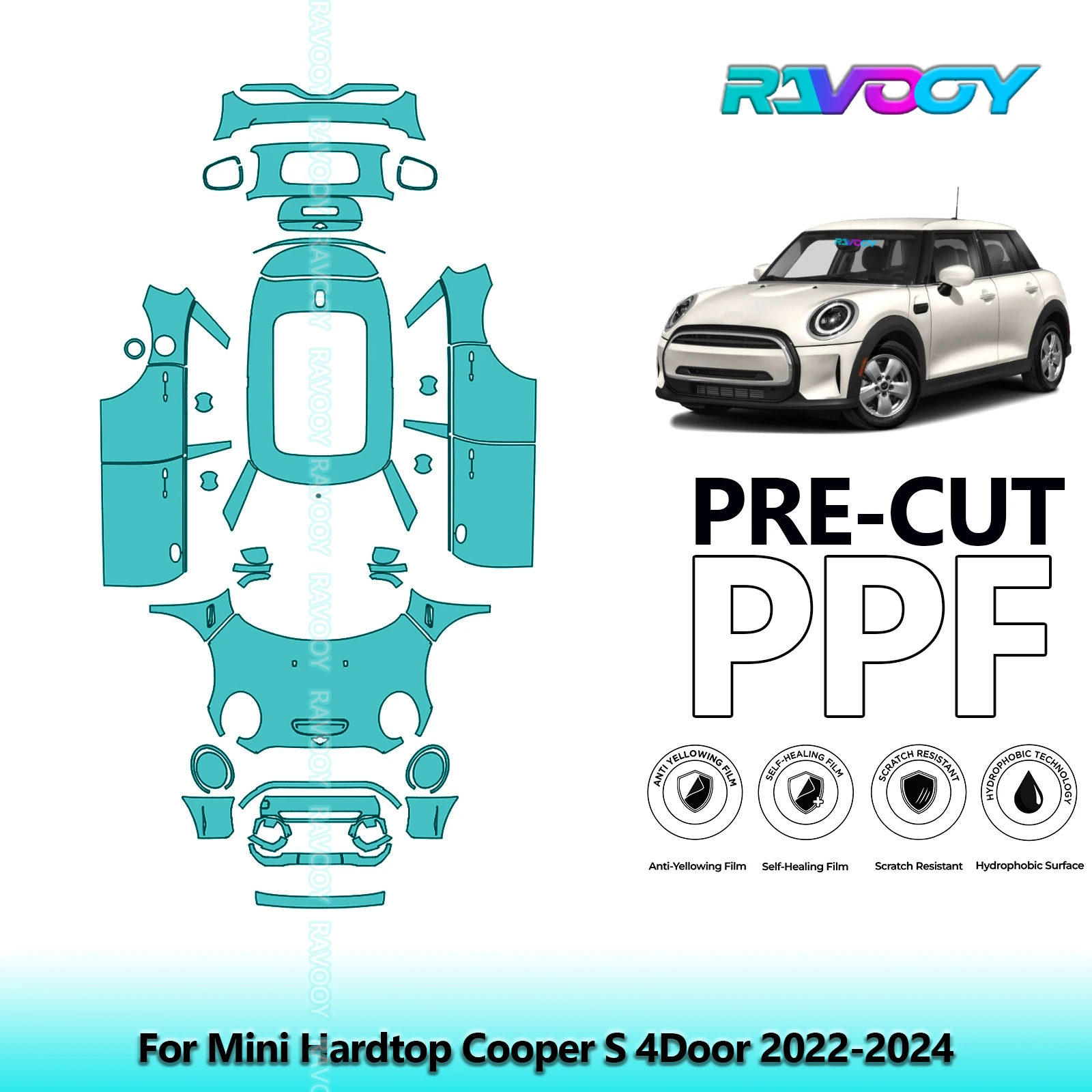 

For Mini Hardtop Cooper S 4Door 2022-2024 Full Vehicle Clear Bra 8.5Mil Precut PPF Paint Protection Film