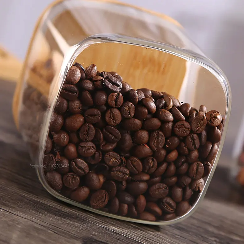Square Mason Jar with bamboo Cover For Spices Glass Kitchen Container Glass Jars With Lids Jar Kitchen Jars And Lids Wholesale