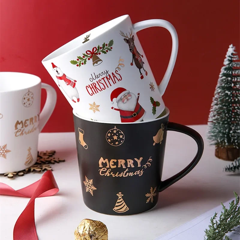 Tasses à Crème Glacée de Noël, Créatives, Tasse à Thé au Lait en Céramique, Bouteille d'Eau, Père Noël, Cadeaux du Nouvel An, 500ml