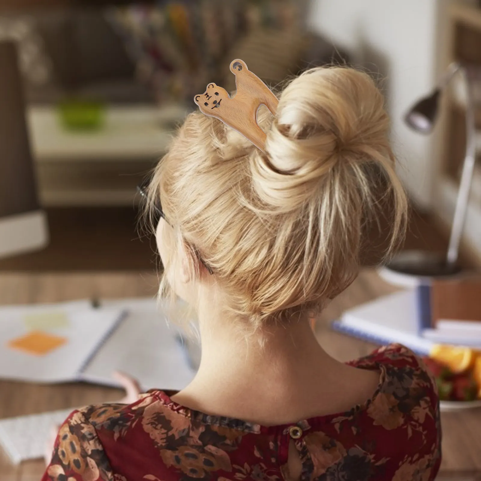 

Tiger Print Wood Hair Fork Elegant Simple Hairpin for Women Bun Holder Daily Wear Party Festival Travel Use Hair Fork