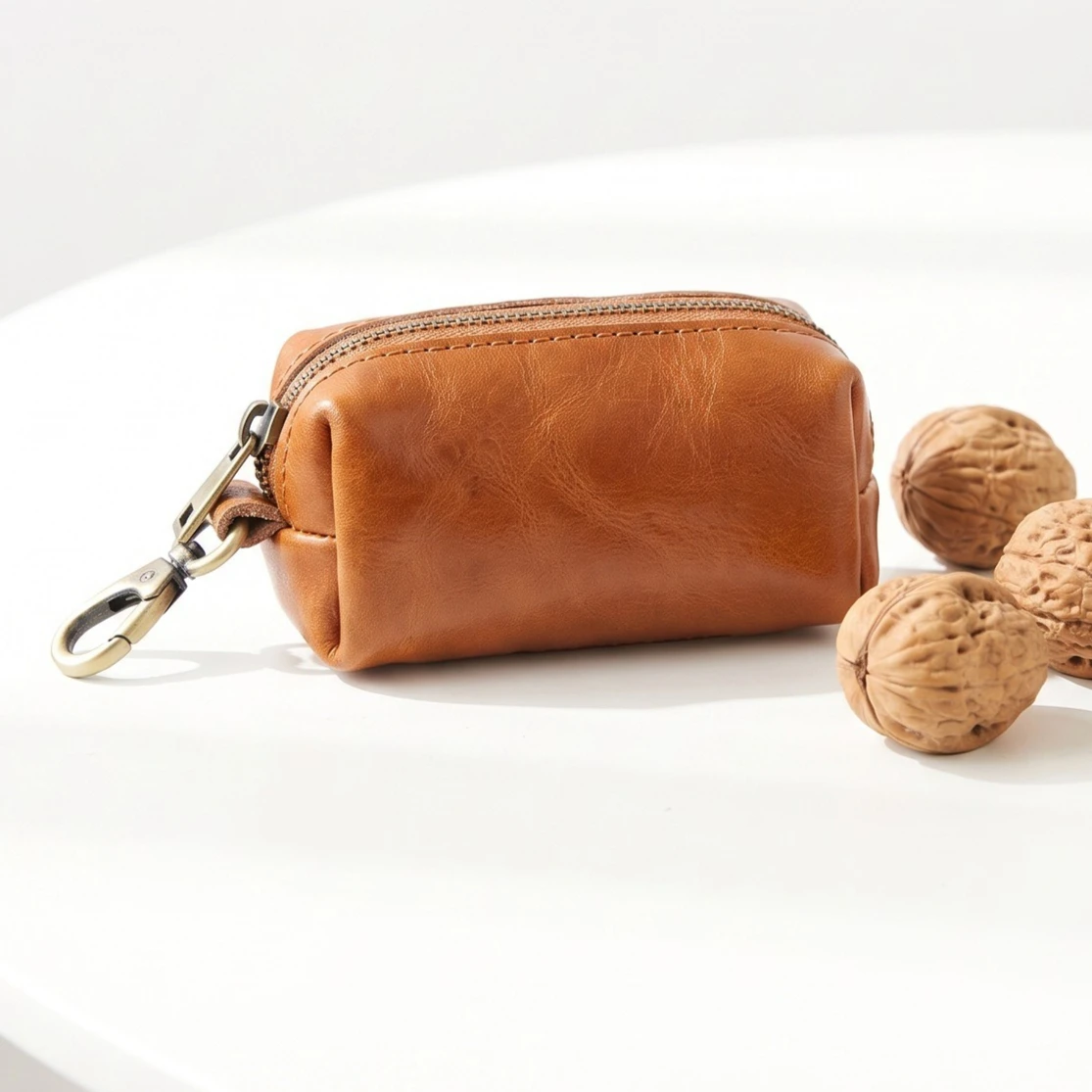 Genuine Leather Small Zipper Coin Purse Clasp Hook Design Multi‑purpose Coin Pouch for Keys Earphone Accessories Storage