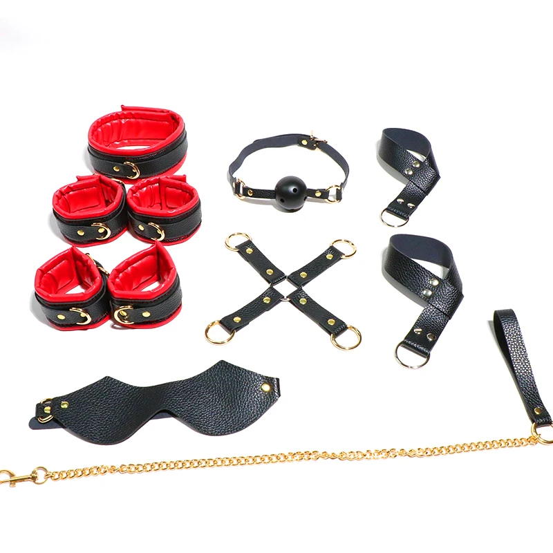 BDSM الجلود الناعمة ضبط النفس 8 قطع مجموعة الأصفاد المثيرة للأزواج البديل إغاظة الرقيق عبودية لعب الأدوار SP الإيدز الجنس #6