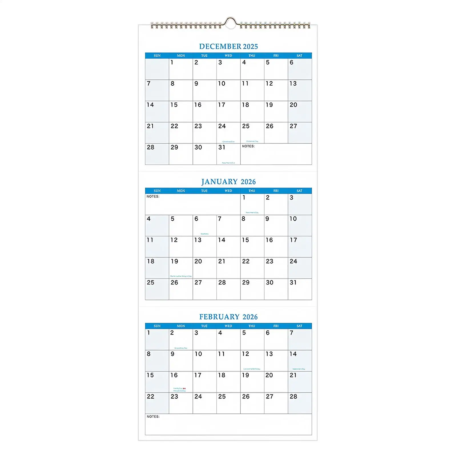 Wall Calendar 2026 With 3-month Vertical Display, December 2025 To January 2027, For Daily Schedule Monthly Organization Planner view 2