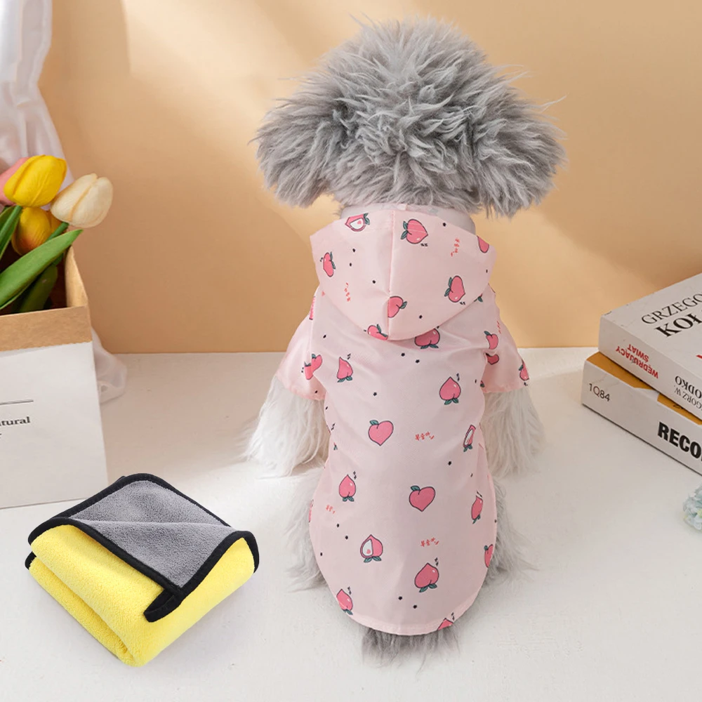 2-teiliges Set Haustier-Regenmantel + Handtuch, wasserdichter Haustier-Kapuzenpullover, Regenmantel für kleine, mittelgroße Hunde, Teddy, Bichon, Frise-Hund, zum Gehen im Freien