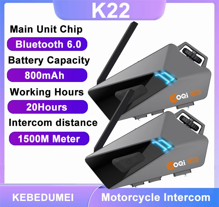 Bluetooth 6.0 Motorrad-Intercom 1500M ultralange Reichweite Intercom 2 Fahrer Kommunikations-Headset Sprachsteuerung Wasserdicht