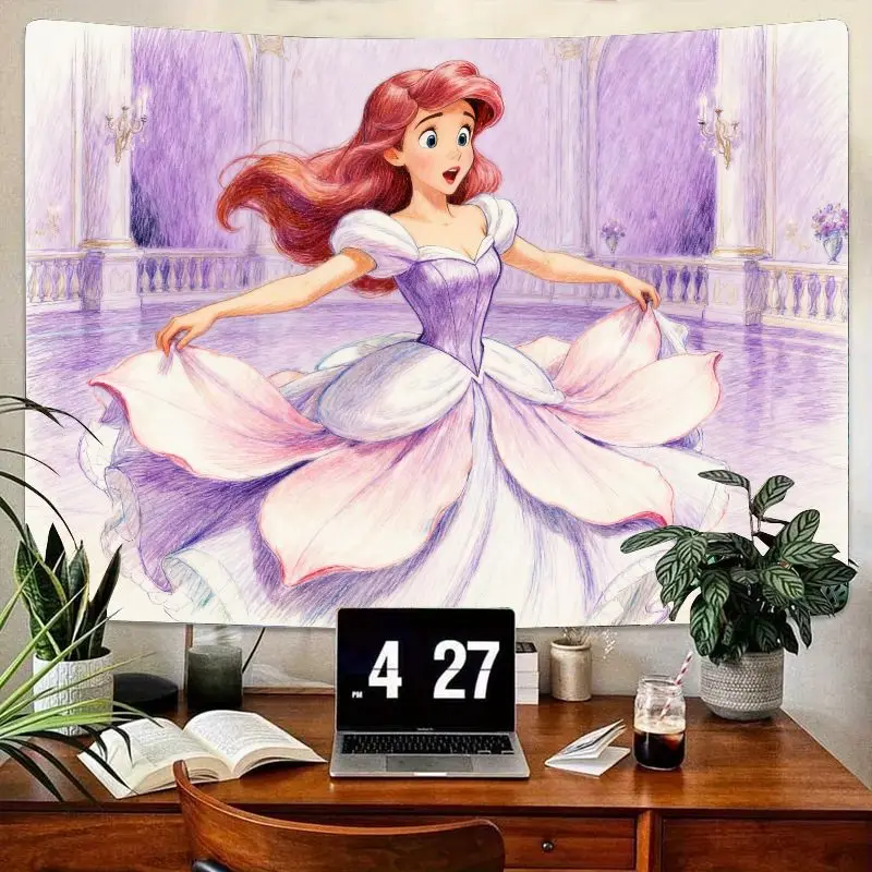 

1PC Ariel Princess Tapestry Purple Ball Gown Wall Art for Girls Bedroom Living Room Decor Kawaii Fantasy Fairytale Gift