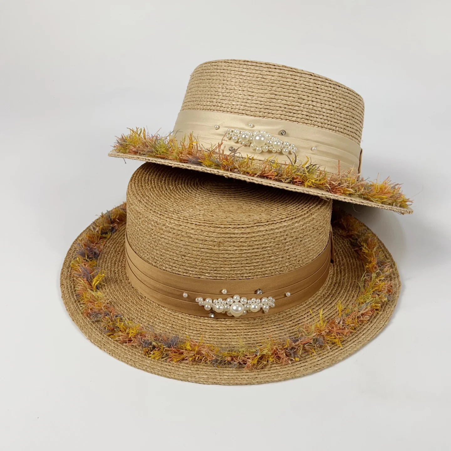 new-pearl-decorated-raffia-straw-summer-hat-flat-top-beach-vacation-sunshade-casual-adjustable-strap-women's-hat