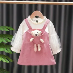 Kid Girl Dress Long Sleeve Lovely Children Autumn Clothes Corduroy Girls One Piece Dresses Bear