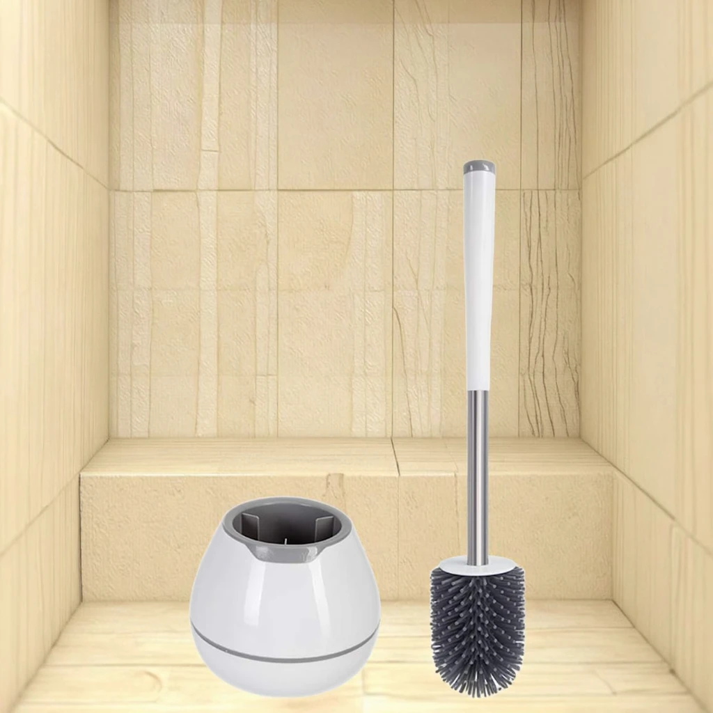 

Modern Design White Aluminum Handle Silicone Toilet Bowl Cleaner Brush Set Bathroom Kit With Holder & Tweezers Plastic Cup