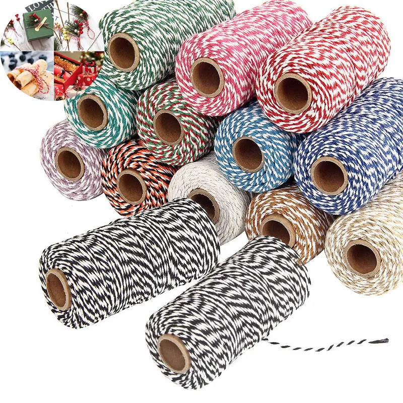 100M/Roll 2mm Cotton Bakers Twine Cotton Cord Packing String Rope for DIY Crafts Baking Butchers Christmas Gift Wrapping