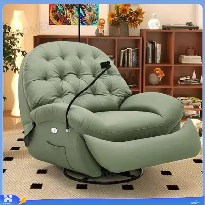 Modern Luxury Electric Swivel Recliner Chair Tufted Lounge Armchair Relaxing Rocker Sofa Lazy Furniture for Living Room Home