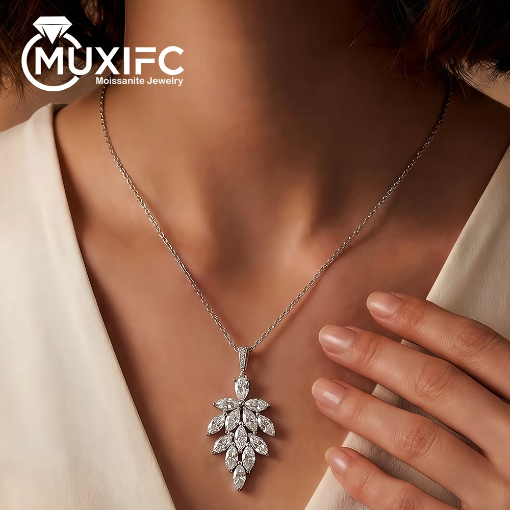 

4*8mm All Marquise Cut Moissanite Leaf Pendant Necklace for Women 925 Sterling Silver Lab Diamond Anniversary Engagement Gift