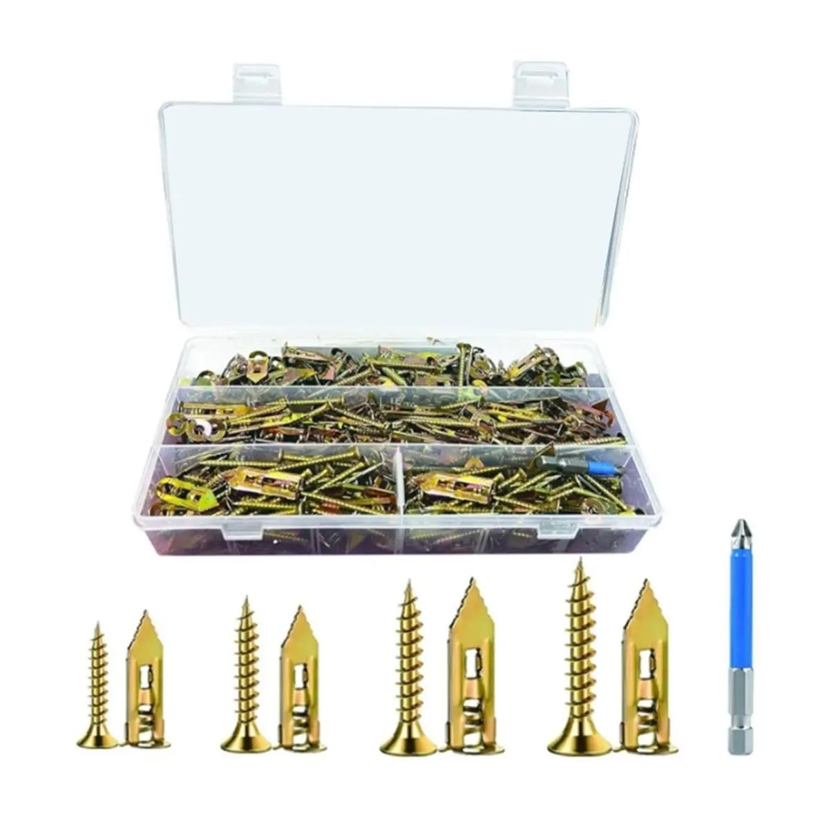 DT38 400pcs Self-Drywall Dilling Anchors Screws with 4 Different Expansion Sizes Set, Zinc Plated Steel Dry Wall Screws