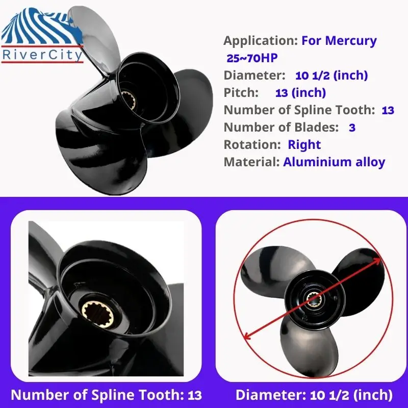 Boat Propeller 10 1/2x13 For Mercury 25hp 30hp 35hp 40hp Outboard Screw Boat Motor Aluminum Alloy Propeller 3 Blade 13 Spline