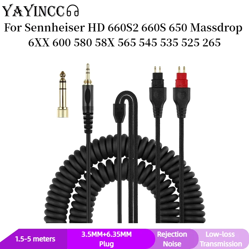 6.35MM+3.5MM Replacement Spring Coiled Cable For Sennheiser HD