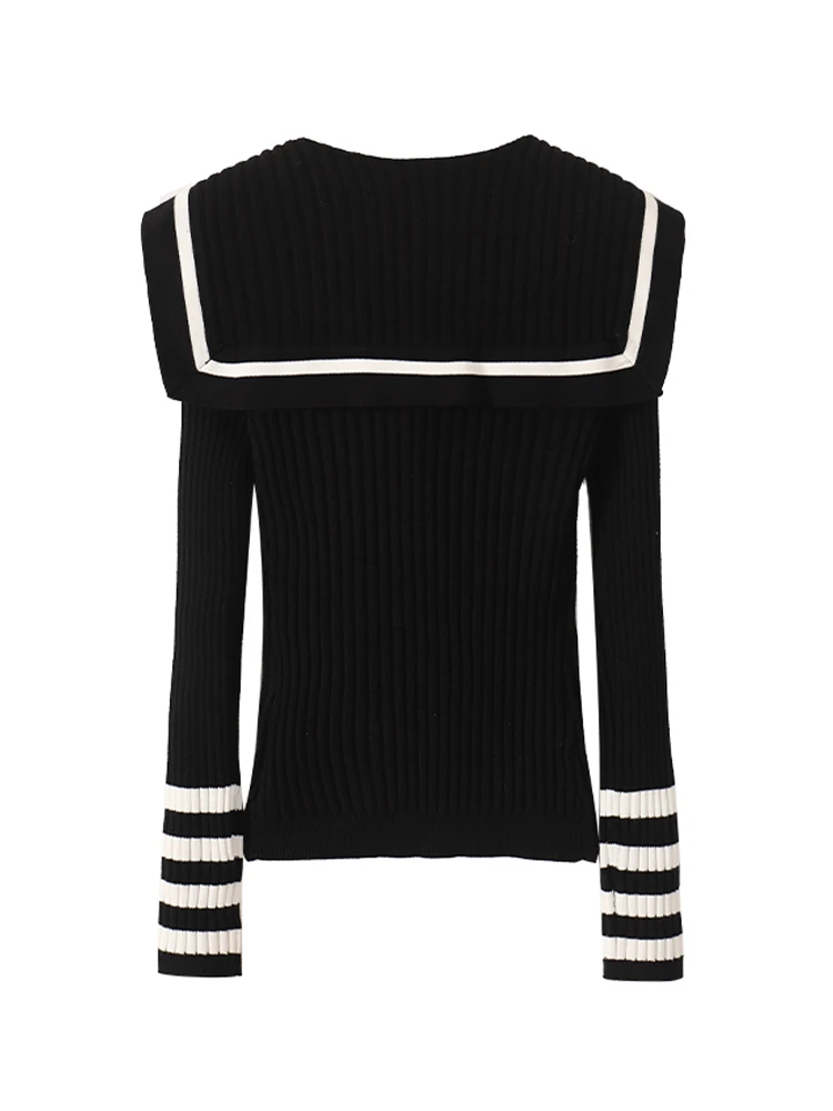 Autumn Winter Woman French Vintage Old Money Cardigan Sailor Collar Sweaters Long Sleeve Design Preppy Knitwears Pullovers Trend