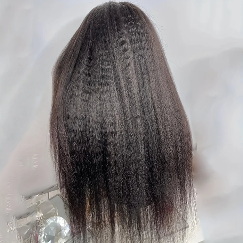 24Inch Long Glueless Kinky Straight Yaki Natural Black Soft 13x4 Lace Front Wig For Women With Baby Hair Preplucked Daily