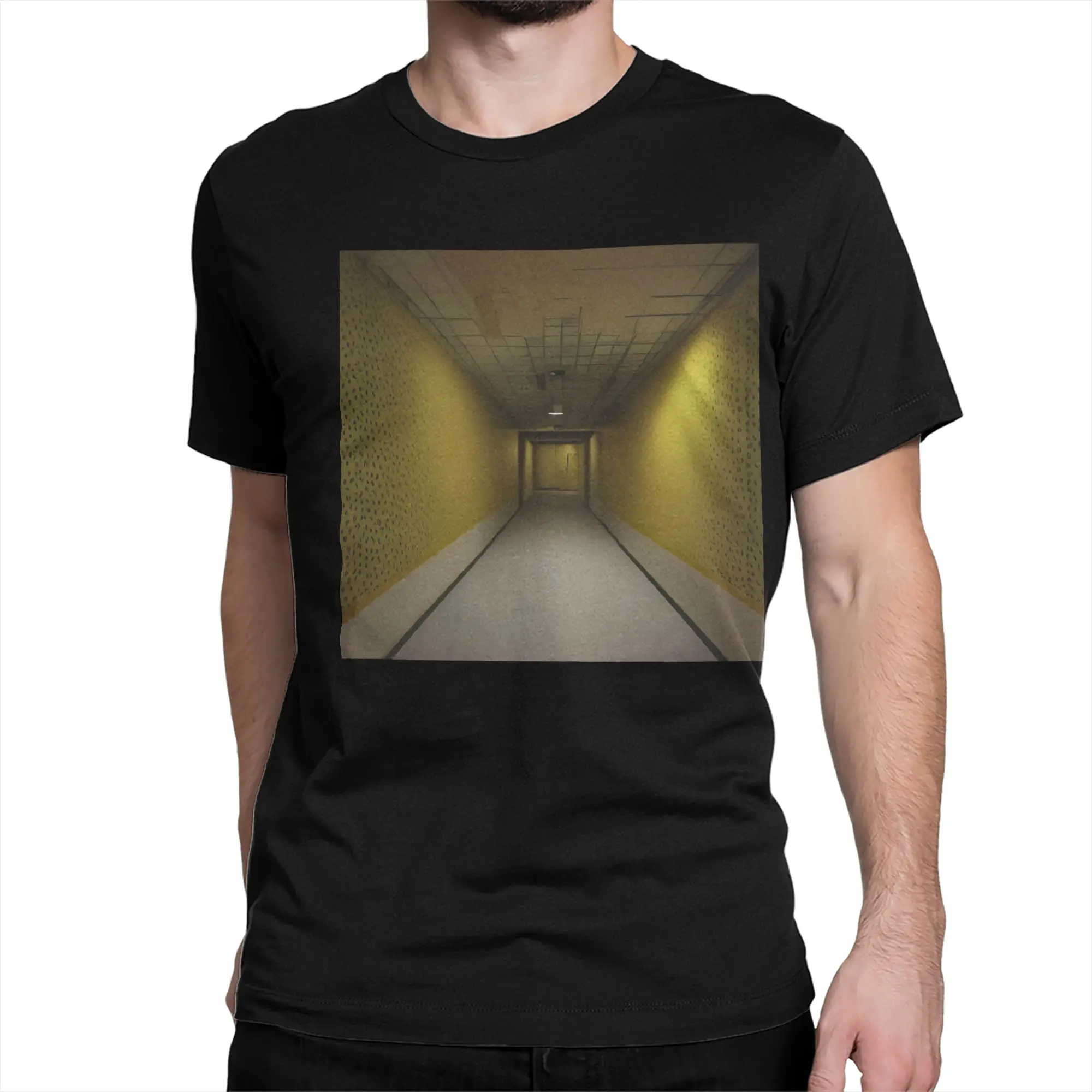The Backrooms -Liminal Space Doors and Yellow Wallpaper Men T Shirts  Crazy Crew Neck T-Shirts Pure Cotton Gift Idea Clothing