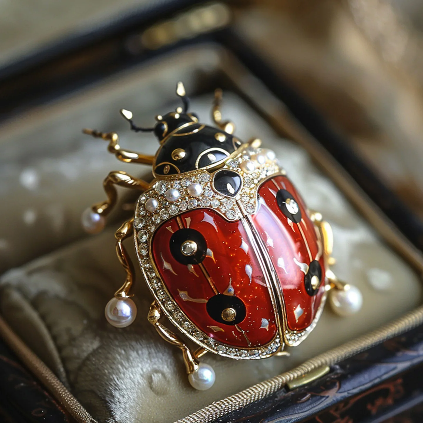 Vintage Enamel Ladybug Brooch Gold Tone Cute Insect Lapel Pin Luxury Corsage Brooch Elegant Clothing Accessory Gift for Women