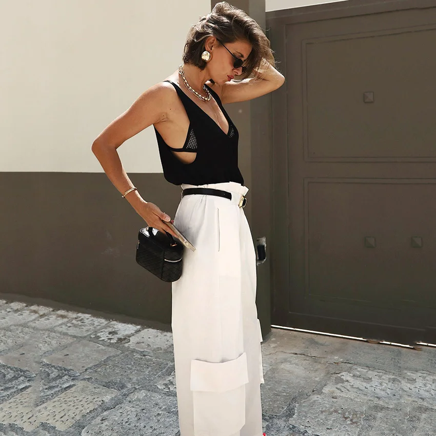 リナッドストリートシックな白いプリーツパンツ女性オフィスレディ用ポケット付きズボン女性カジュアル固体ロングパンツ2025秋