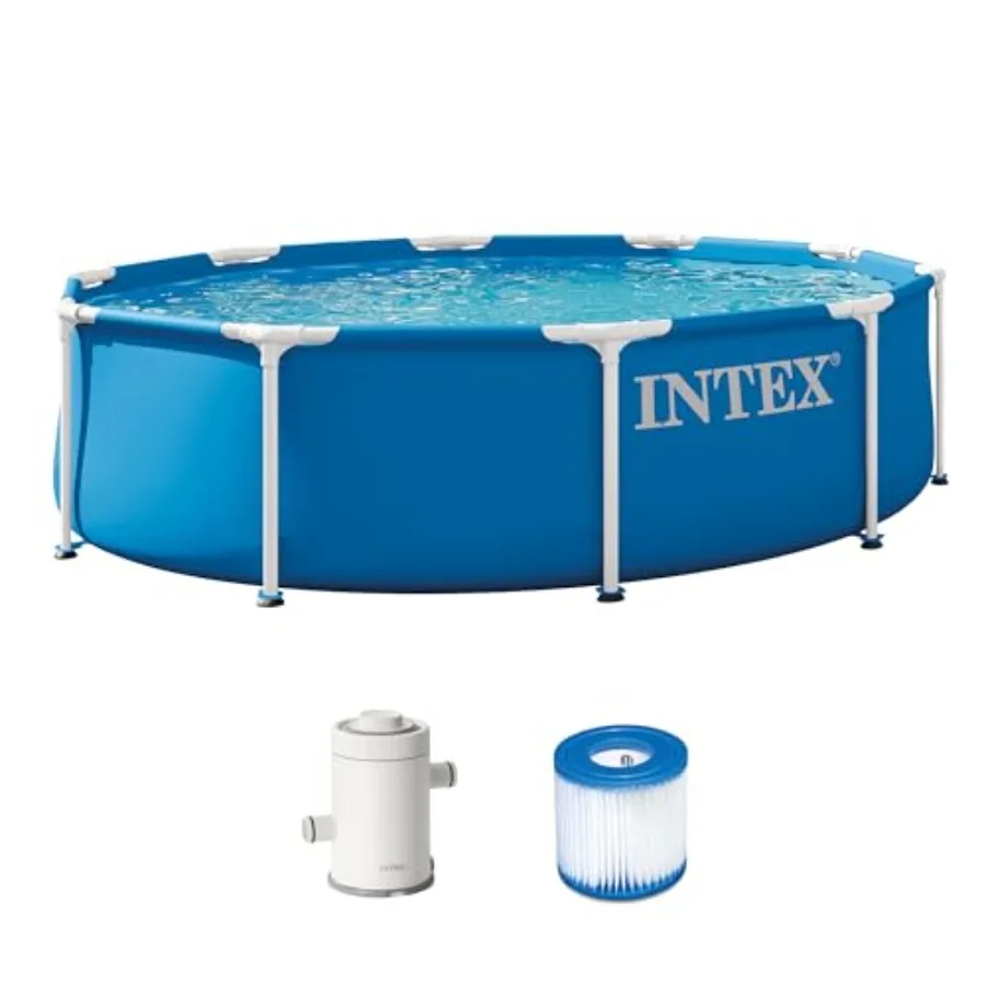 Above Ground Pool Set for backyard use steel frame silver rust-resistant metal construction with 330 GPH filter pump and Type H