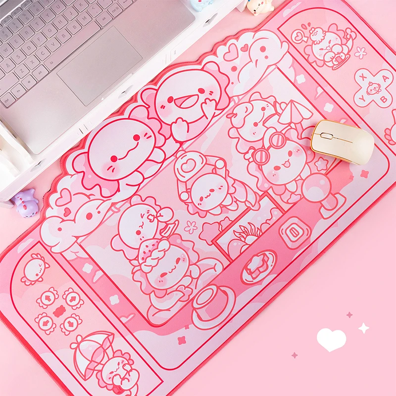 Kawaii Pink Mouse Pad Cute Locking Edge Large Mousepad Girls Home Office Computer Keyboard Deskpad Kawaii Desk Pad Deor Mice Mat