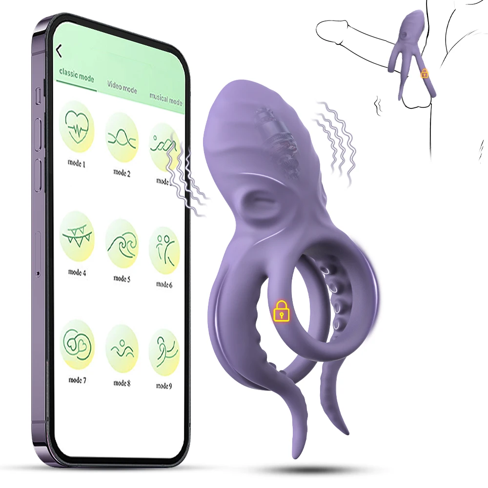 ذكر خاتم الديك هزاز بلوتوث APP التحكم حلقة القضيب تأخير القذف البظر محفز لعبة الجنس الكبار للرجال الأزواج