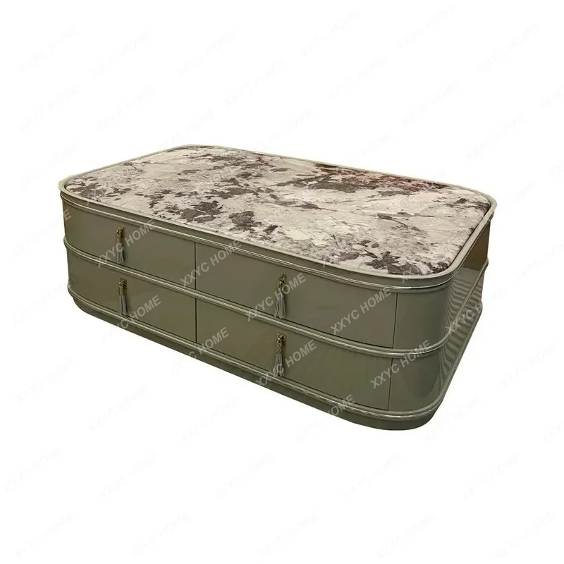 L light luxury marble surface coffee table Hong Kong style simple high-end living room solid wood tea table