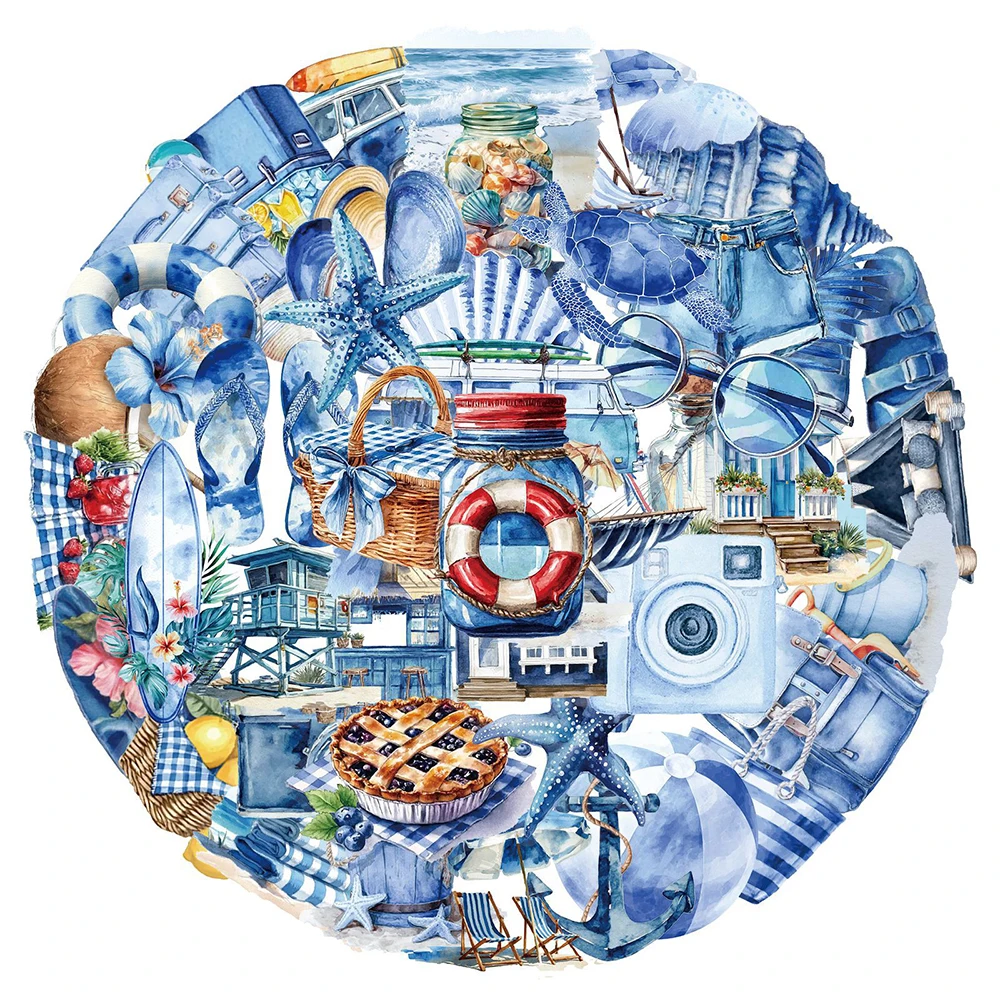 10/30/50 Uds. Pegatinas de dibujos animados azules de playa de verano estilo Ins pegatinas de grafiti estéticas cuaderno teléfono guitarra pegatina transparente para mascotas