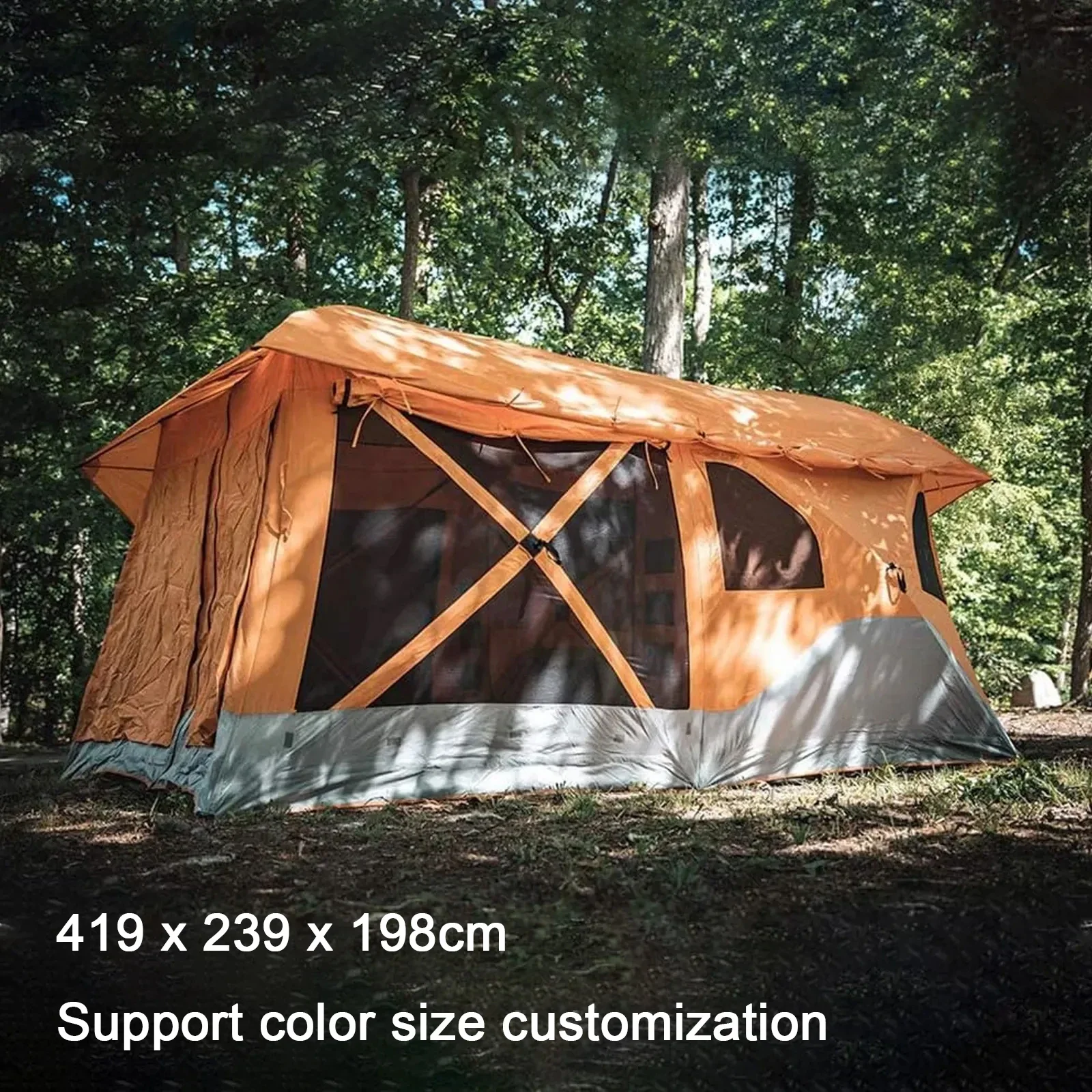 Extra Large 4 to 8 Person Portable Pop Up Outdoor Shelter Camping Hub Tent with Rain Fly & Extended Screened In Sun Room, Orange