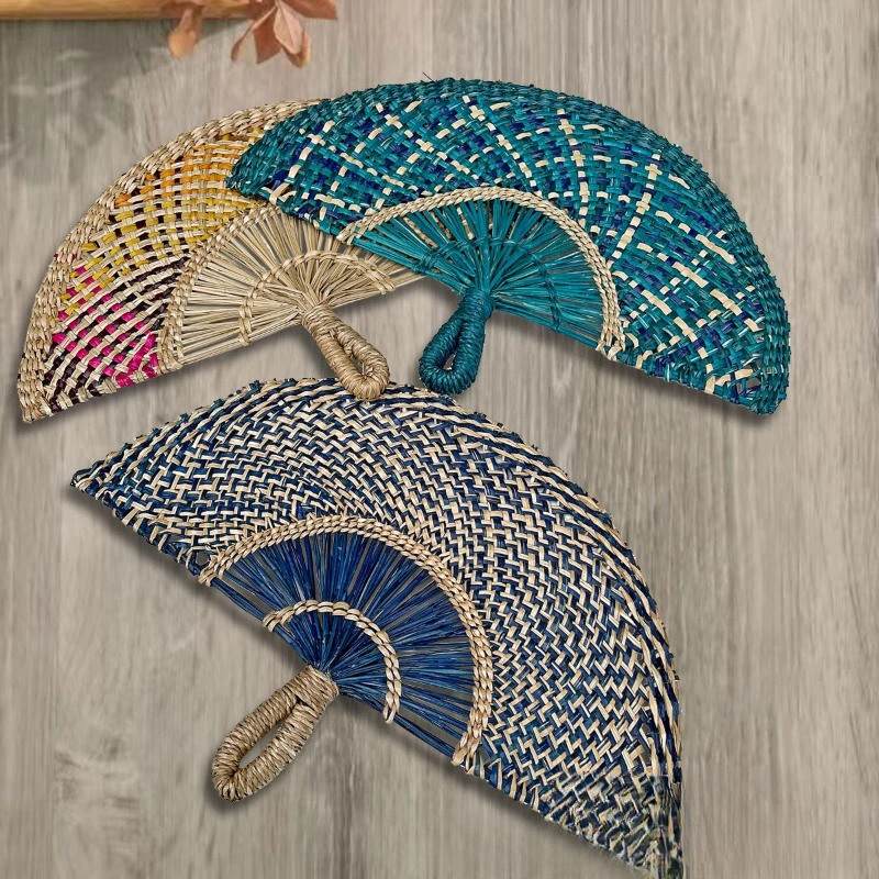 Instagram Wind Woven Fan African Style Handmade Grass Woven Dopamine Colored Wall Decoration Fan