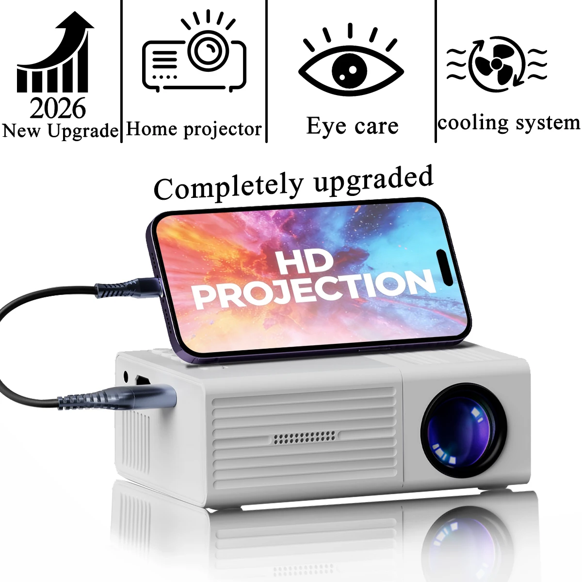 

Portable Video Projector, Home Theater Projector, Supports Mobile Phone Projection, Suitable for iOS/ TV Stick/ USB/ Laptop