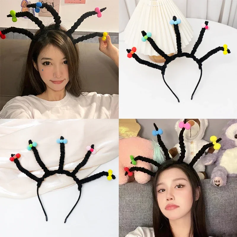 2023 Little Witch Mona Headband Cute Fried Hair Bow Twist Stick Pure Black Funny Explosion Birthday Party Halloween Headdress