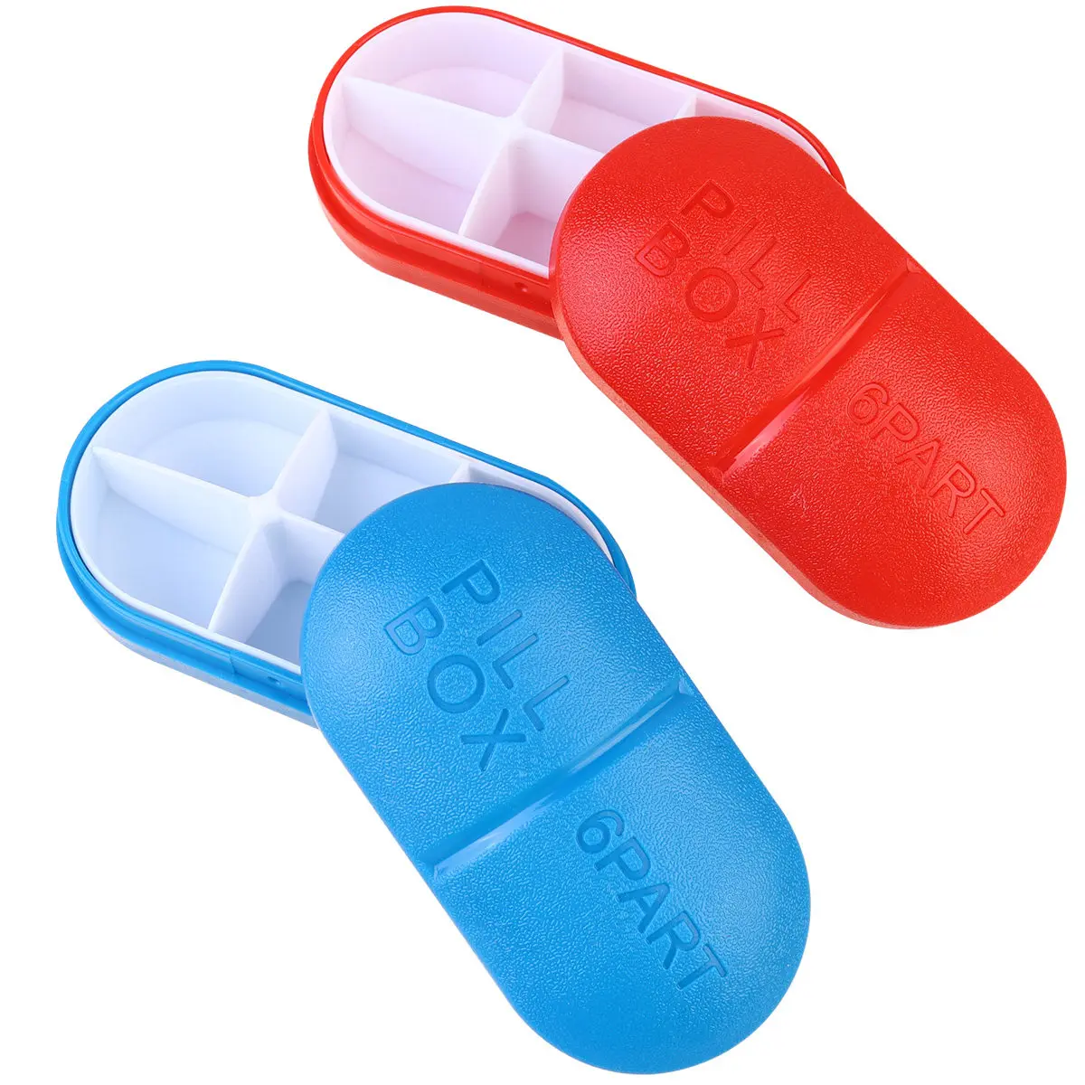 2Pcs Portable Pill Box 6-Compartment High-Divider Medicine Organizer for Home Office Travel Business Trip Easy-Open Leak-Proof