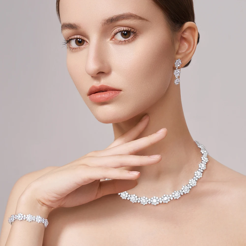 Collar de diamantes de alto carbono de serenidad, pulsera de circón 5A, pendientes de borla de plata de ley S925, placa de oro blanco de 18K, joyería fina