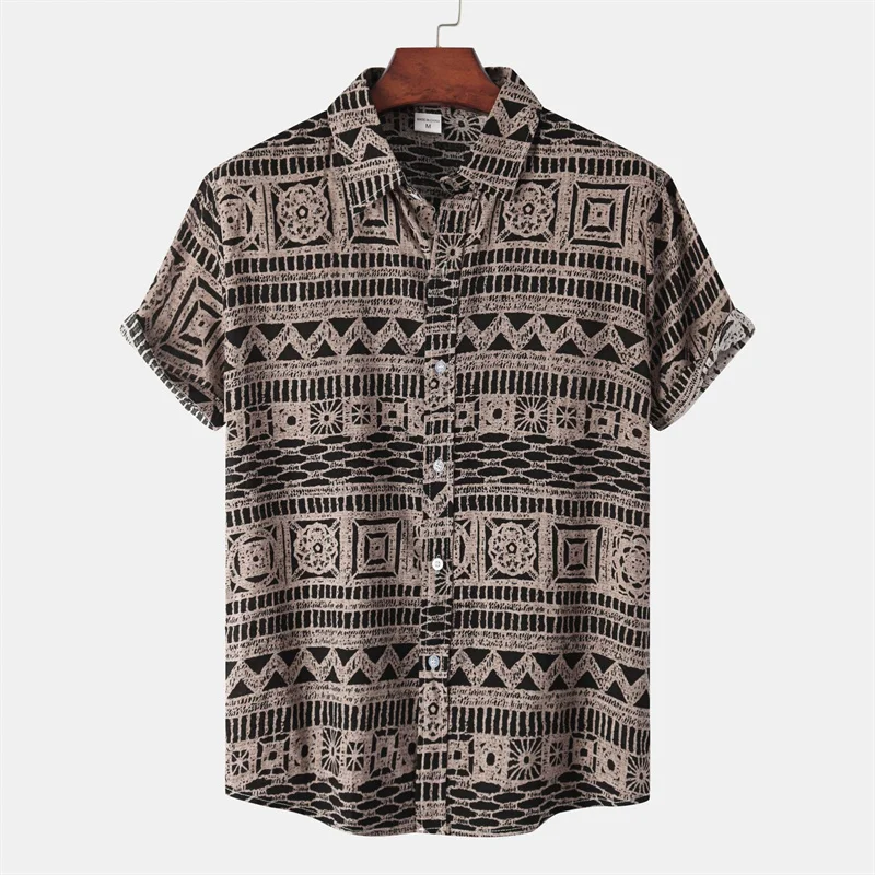 Retro Geometric Texture 3d Print Hawaiian Shirt Men Summer Short Sleeves Tops Beach Harajuku Street Lapel Blouse Male Clothes