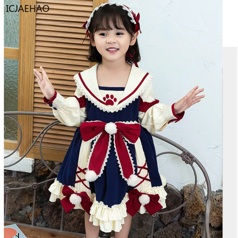 2024 Baby Girls Lolita Vintage Dresses Children Boutique Clothes Vestidos Kids Princess Birthday Party Baptism Ball Gowns Outfit