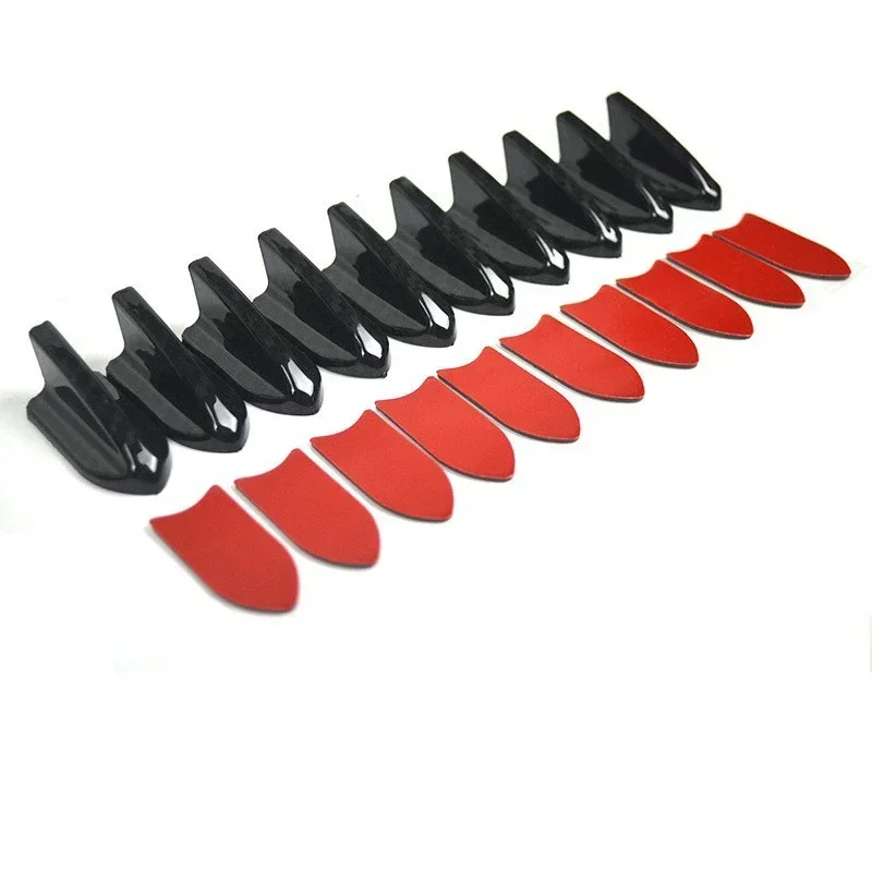 UV-protected & Weatherproof 6pcs Black Carbon Pattern Car EVO-Style PP Roof Shark Fins Spoiler Wing Kit Vortex Generator