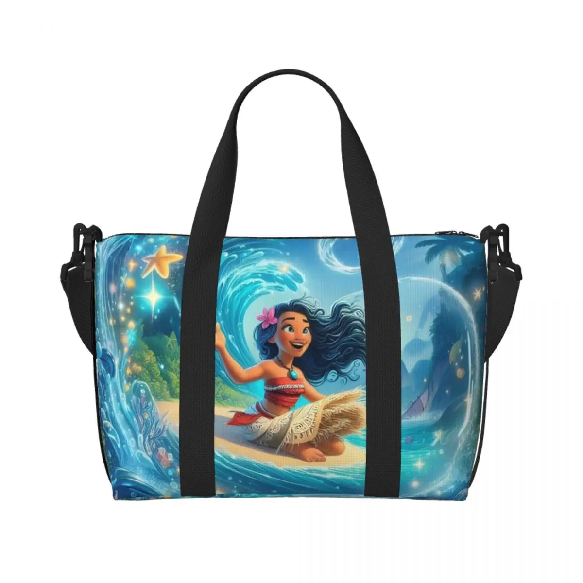 

Пляжная большая сумка Moana Beautiful Princess для женщин с мультяшным принтом «Девушка моря» с большим отделением для спортзала, пляжные дорожные сумки