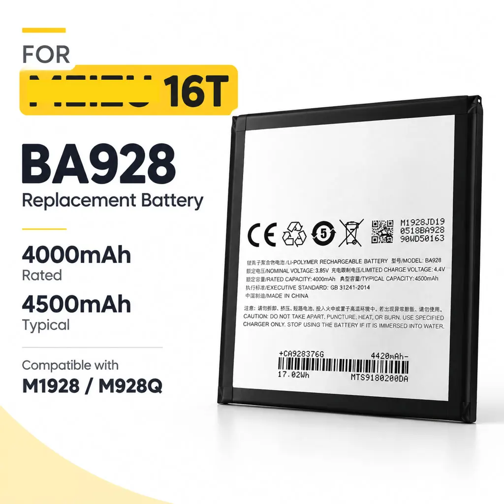 4800mAh Mobile Phone Replacement Battery BA928/BA-928 for Meizu 16T M1928/M928Q with Repair Tool Kit Included