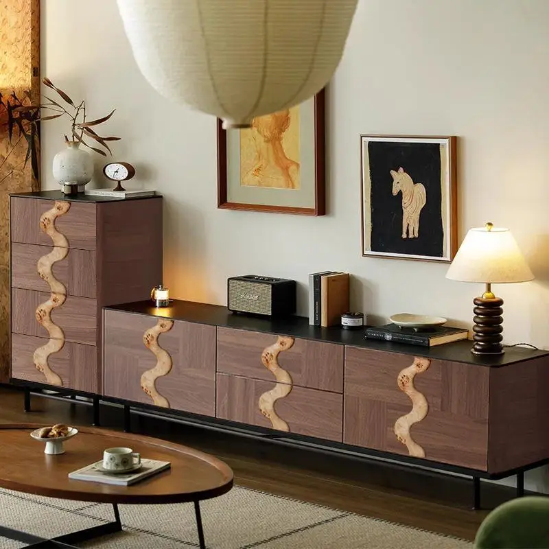 

Medieval retro solid wood TV cabinet, living room storage locker, TV cabinet combination, black walnut parquet cabinet