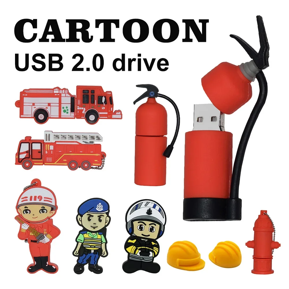 

Cartoon Fireman fire extinguisher USB2.0 Flash Drive 4GB 8GB special cute pen drive 16GB 32GB 64GB 128GB mini Memory Stick gifts