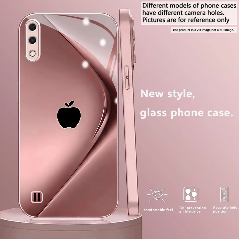 Blush Draped Logo Print Pink Metallic Glass Phone Case For Samsung A01/A02/A03 Core/A04/A04e/A05/A05s/A07/A70/A71/72 Back Cover